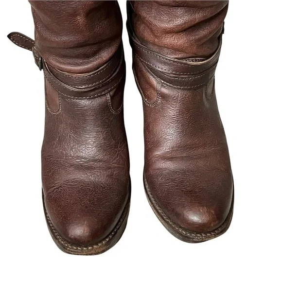 Frye Jane Strappy Dark Brown Knee High Heeled Boots Size 6.5 - Picture 4 of 16